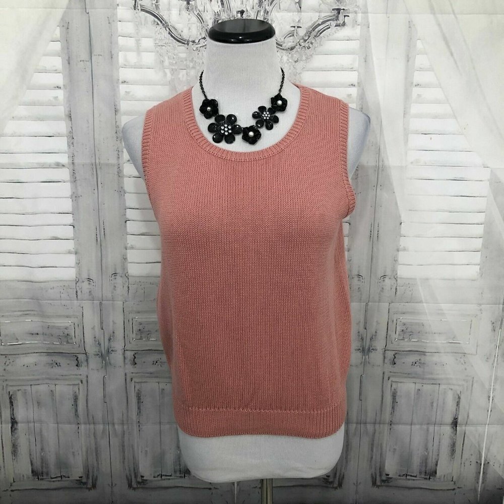 J Crew Size Medium Solid Pink Sleeveless Sweater Knit Vest 100% Cotton Pullover
